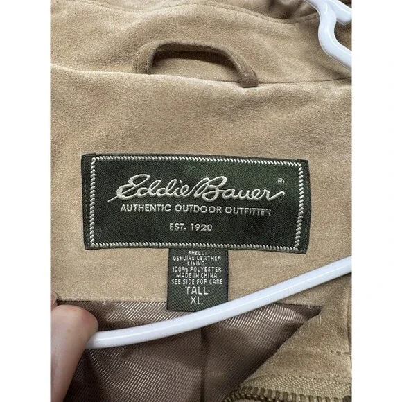 Vintage Eddie Bauer Men's Outdoor Tan Khaki Full Zip Leather Suede Size XL Tall